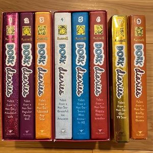 Slightly used Dork Diaries 1-6, 7 & 9. Author Rachel Renee Russell.
